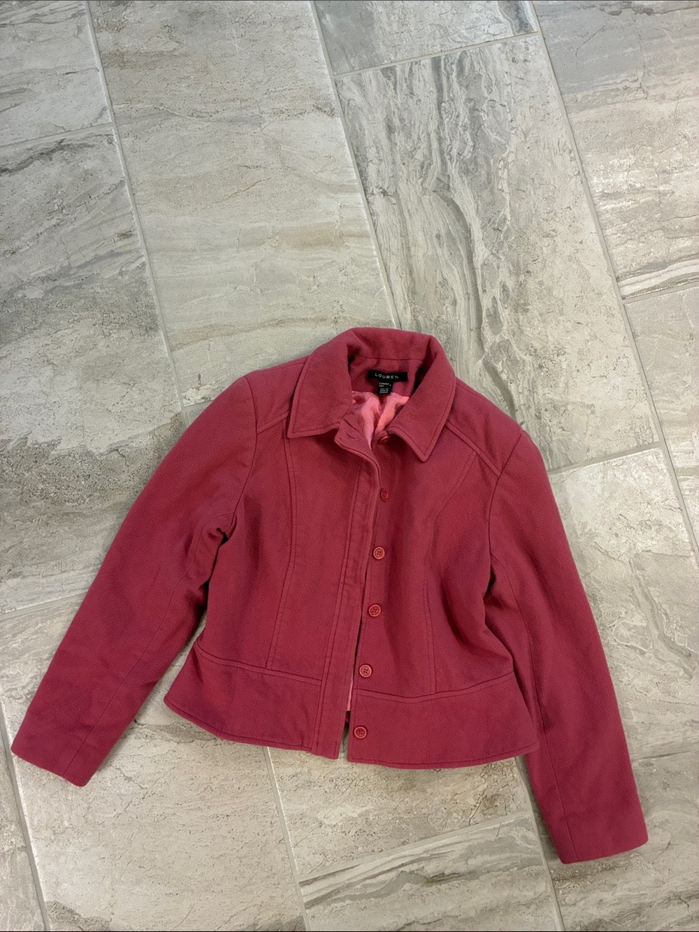 Women's Pink Crop Pea Coat - Classic Button Front